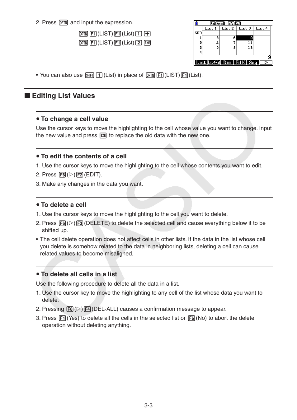 K editing list values | Casio FX-CG10 User Manual | Page 110 / 601