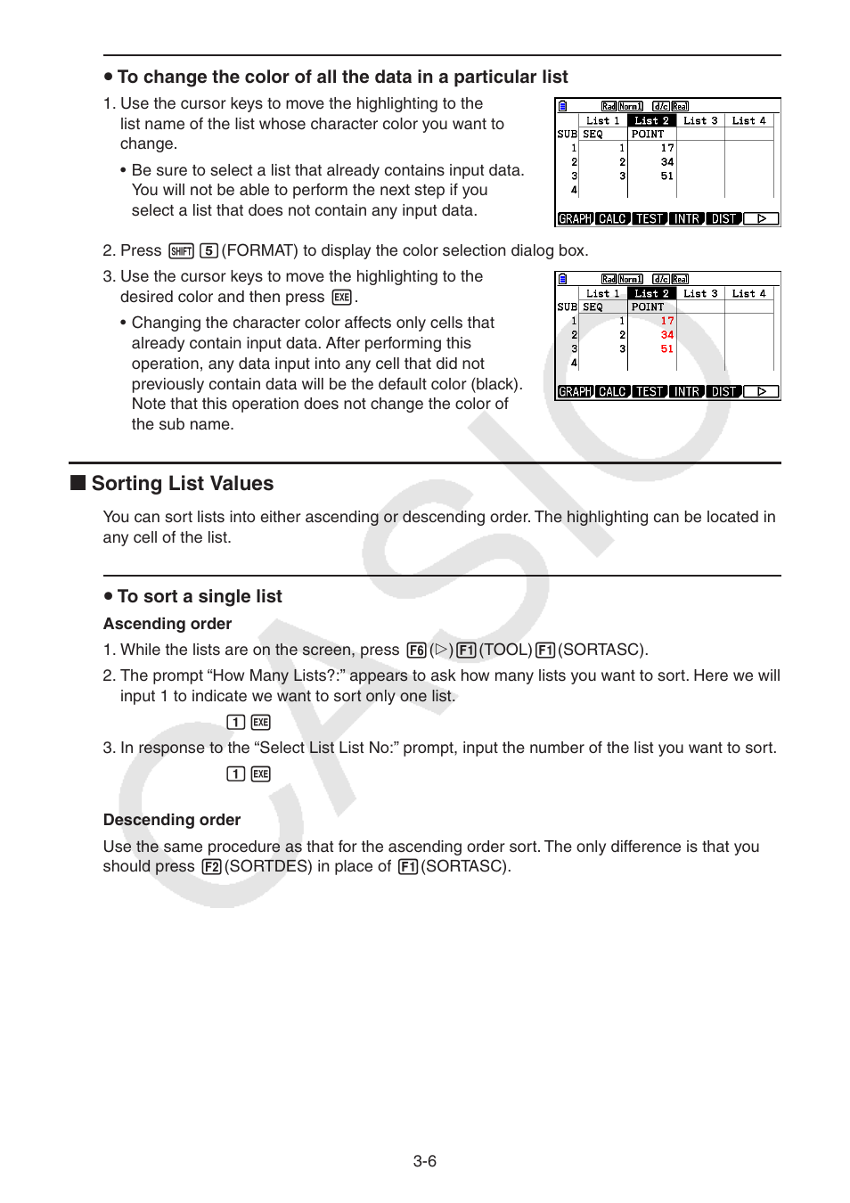 K sorting list values | Casio FX-CG10 User Manual | Page 113 / 601