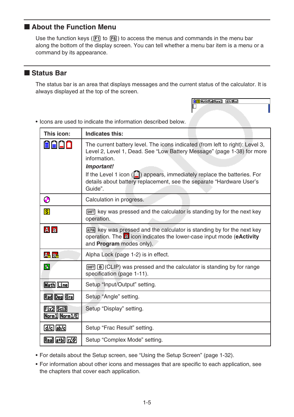 K about the function menu, K status bar | Casio FX-CG10 User Manual | Page 12 / 601