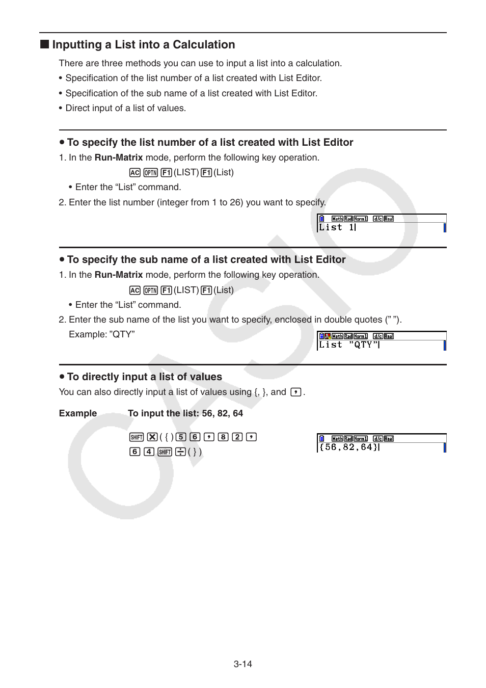 K inputting a list into a calculation | Casio FX-CG10 User Manual | Page 121 / 601