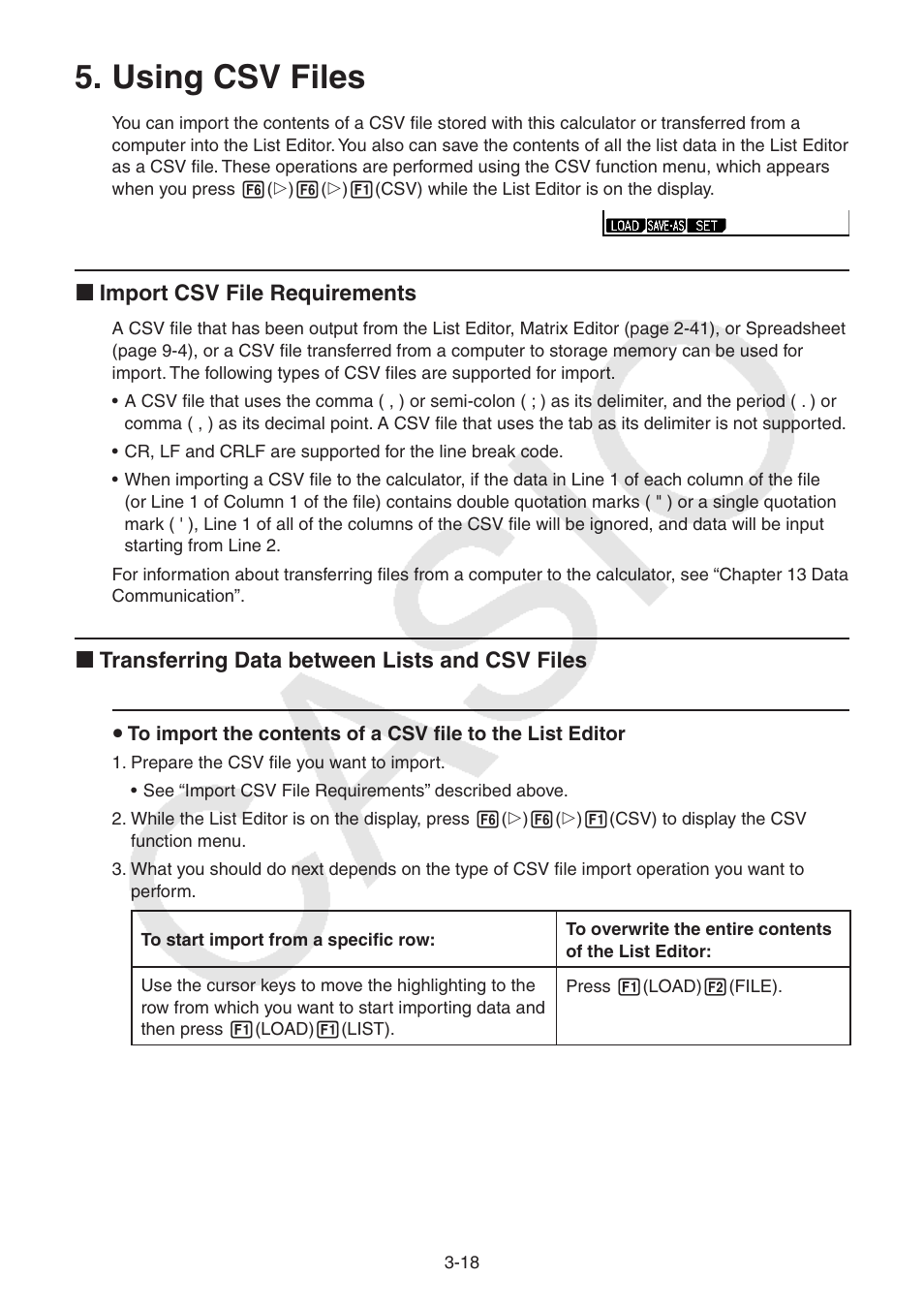 Using csv files, Using csv files -18 | Casio FX-CG10 User Manual | Page 125 / 601