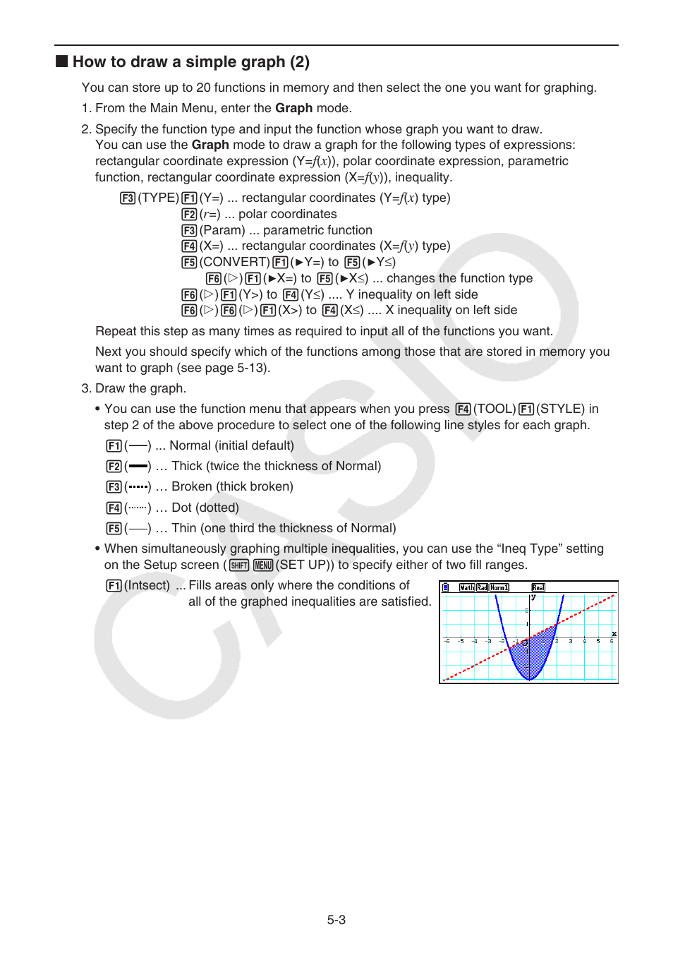 K how to draw a simple graph (2) | Casio FX-CG10 User Manual | Page 135 / 601