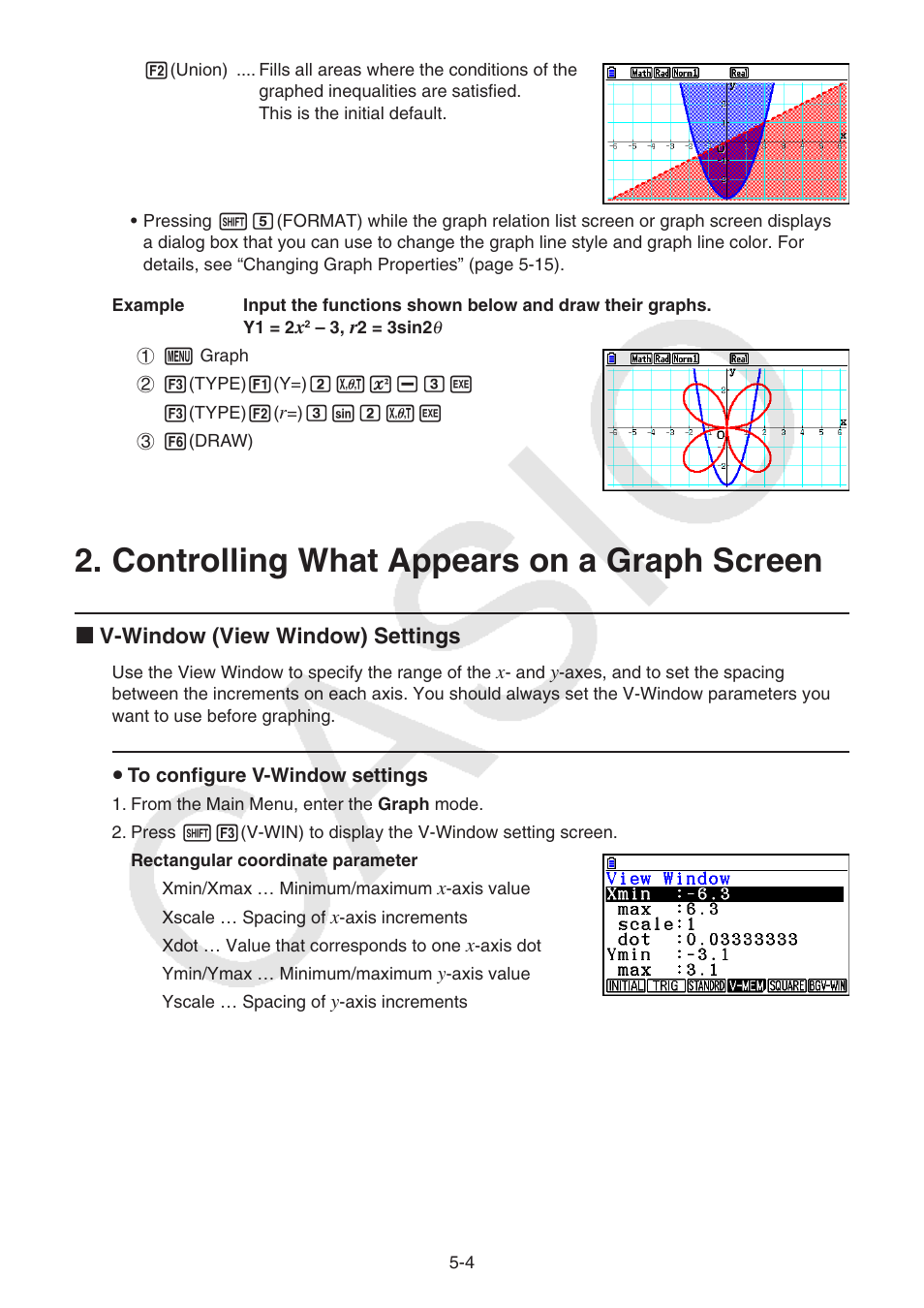 Controlling what appears on a graph screen, Controlling what appears on a graph screen -4 | Casio FX-CG10 User Manual | Page 136 / 601