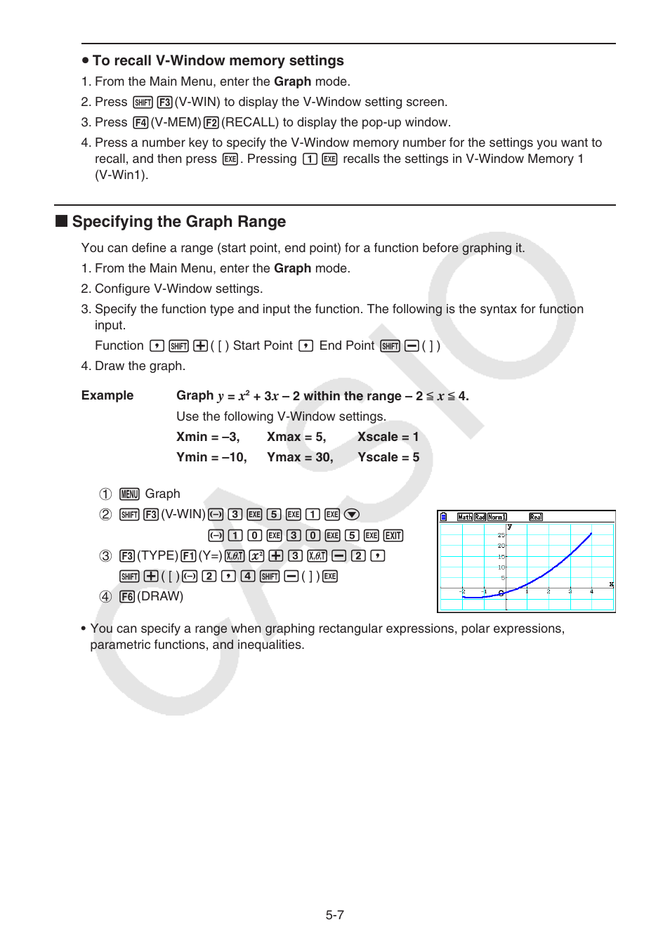 K specifying the graph range | Casio FX-CG10 User Manual | Page 139 / 601