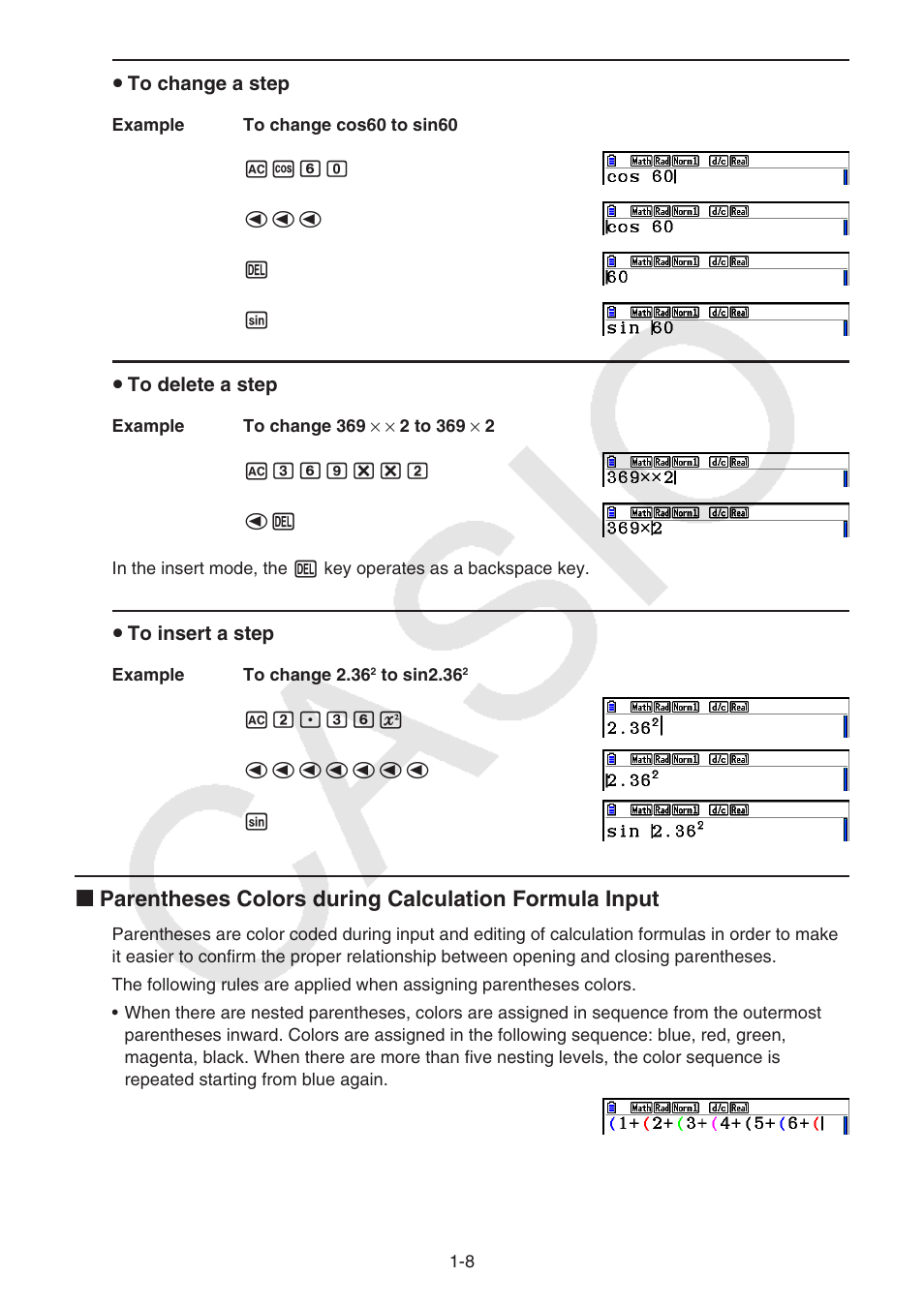 U to change a step, U to delete a step, U to insert a step | Casio FX-CG10 User Manual | Page 15 / 601