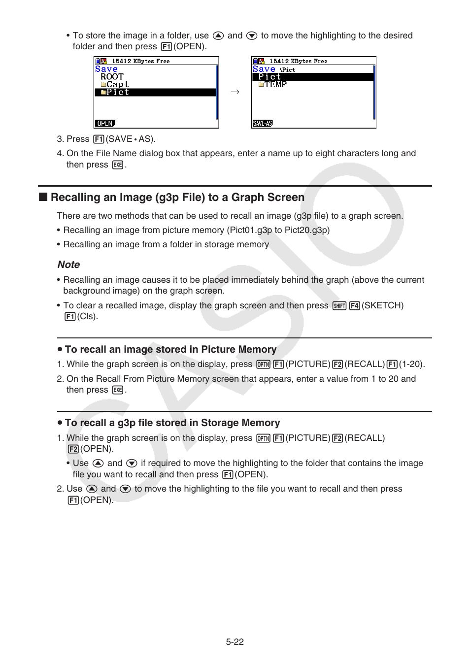 K recalling an image (g3p file) to a graph screen | Casio FX-CG10 User Manual | Page 154 / 601