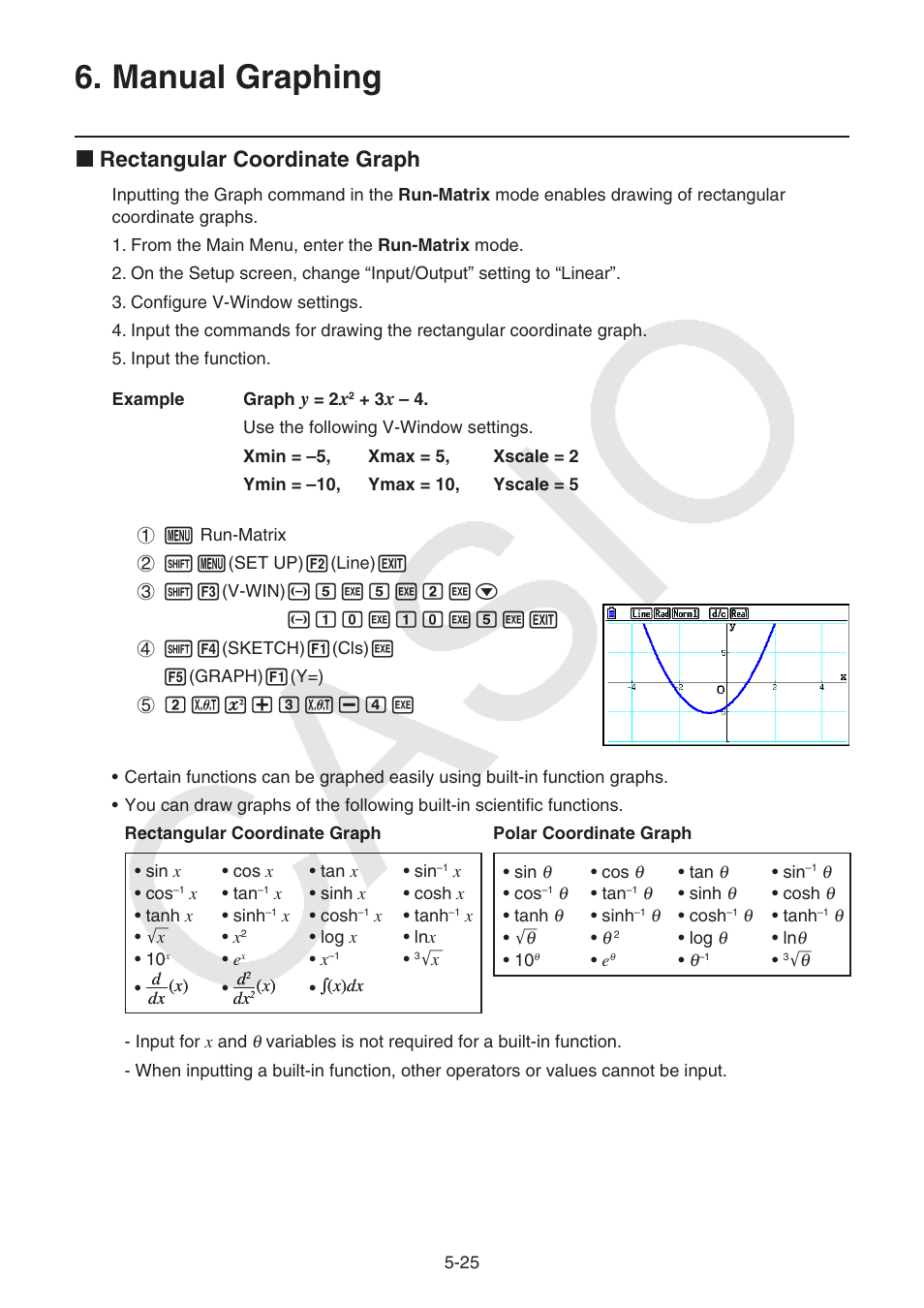 Manual graphing, Manual, Graphing | K rectangular coordinate graph | Casio FX-CG10 User Manual | Page 157 / 601