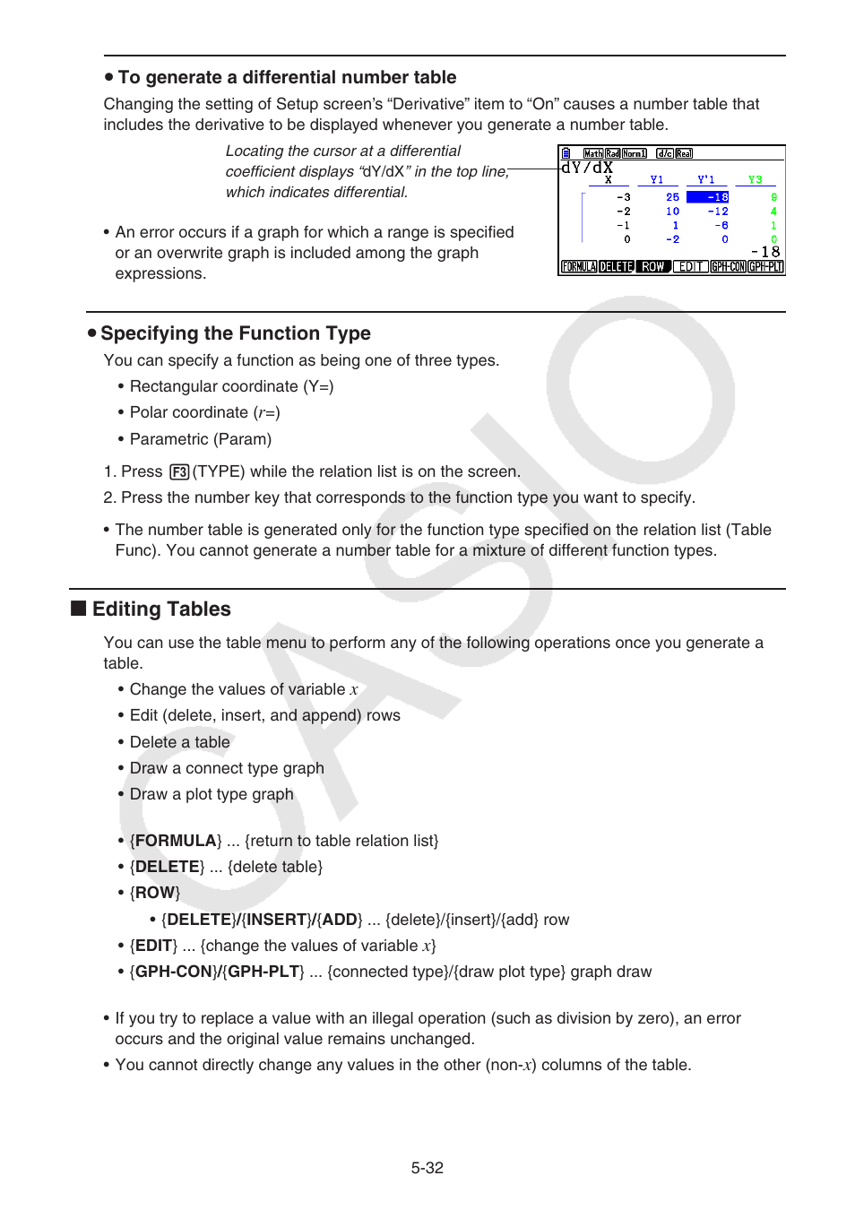K editing tables, U specifying the function type | Casio FX-CG10 User Manual | Page 164 / 601