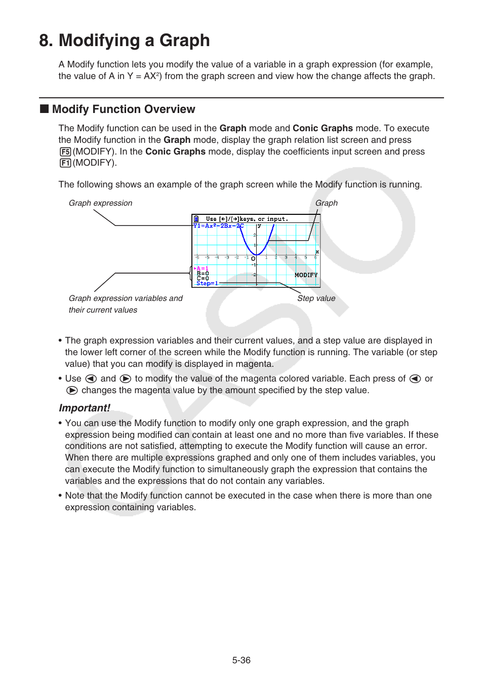 Modifying a graph, Modifying, Graph | K modify function overview | Casio FX-CG10 User Manual | Page 168 / 601