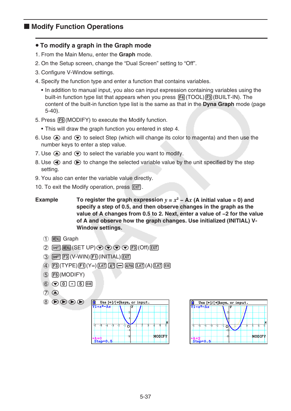 K modify function operations | Casio FX-CG10 User Manual | Page 169 / 601