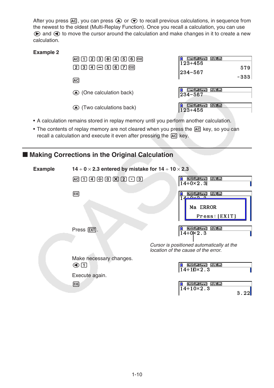 K making corrections in the original calculation | Casio FX-CG10 User Manual | Page 17 / 601