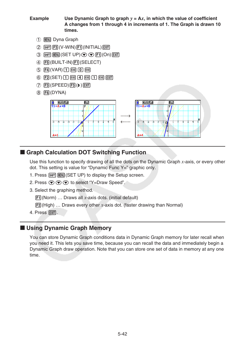 K graph calculation dot switching function | Casio FX-CG10 User Manual | Page 174 / 601