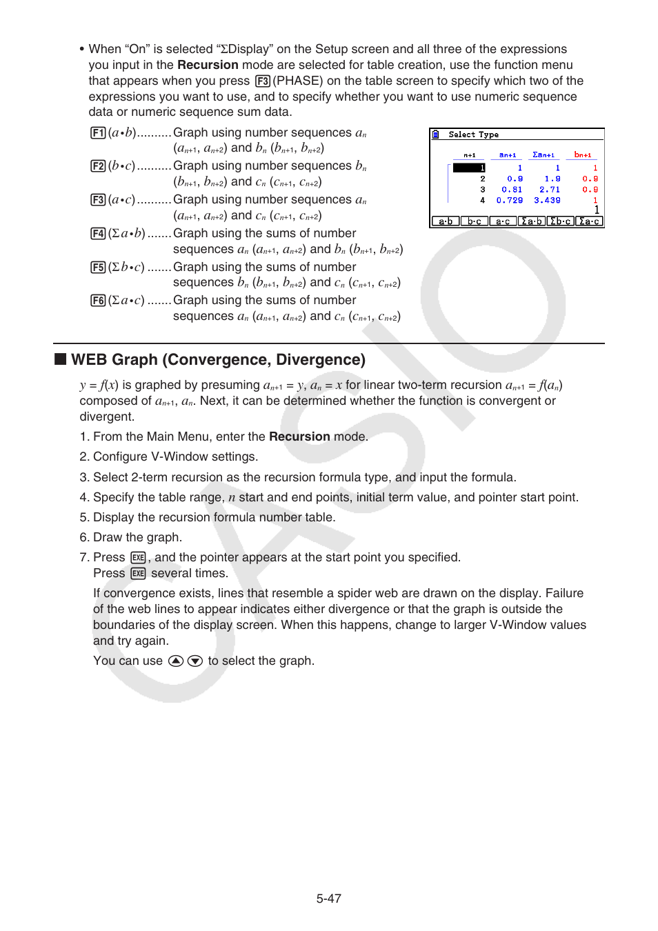 K web graph (convergence, divergence) | Casio FX-CG10 User Manual | Page 179 / 601