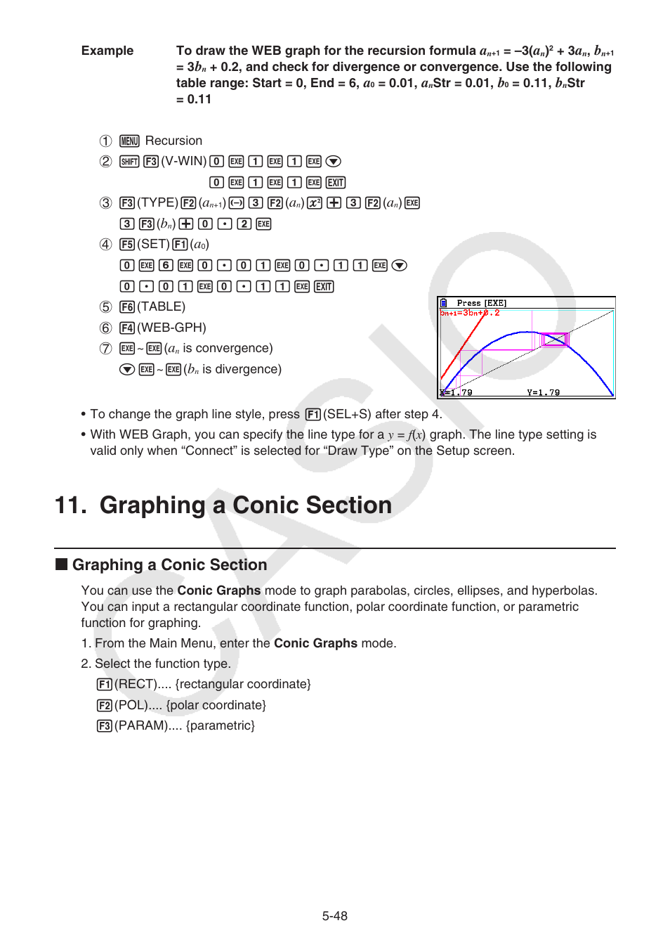 Graphing a conic section, Graphing a conic section -48 | Casio FX-CG10 User Manual | Page 180 / 601