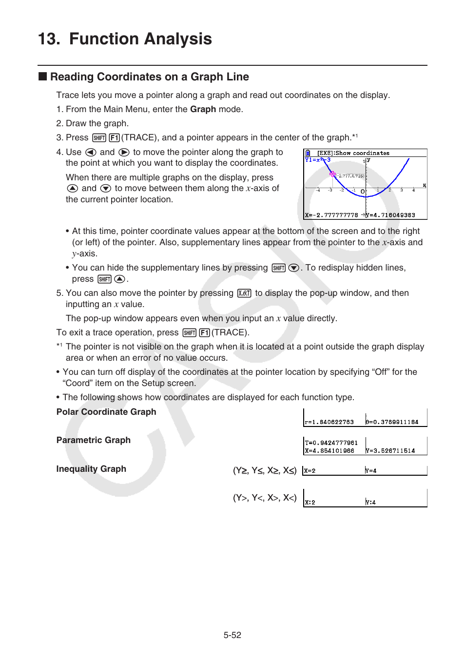 Function analysis, Function analysis -52, K reading coordinates on a graph line | Casio FX-CG10 User Manual | Page 184 / 601