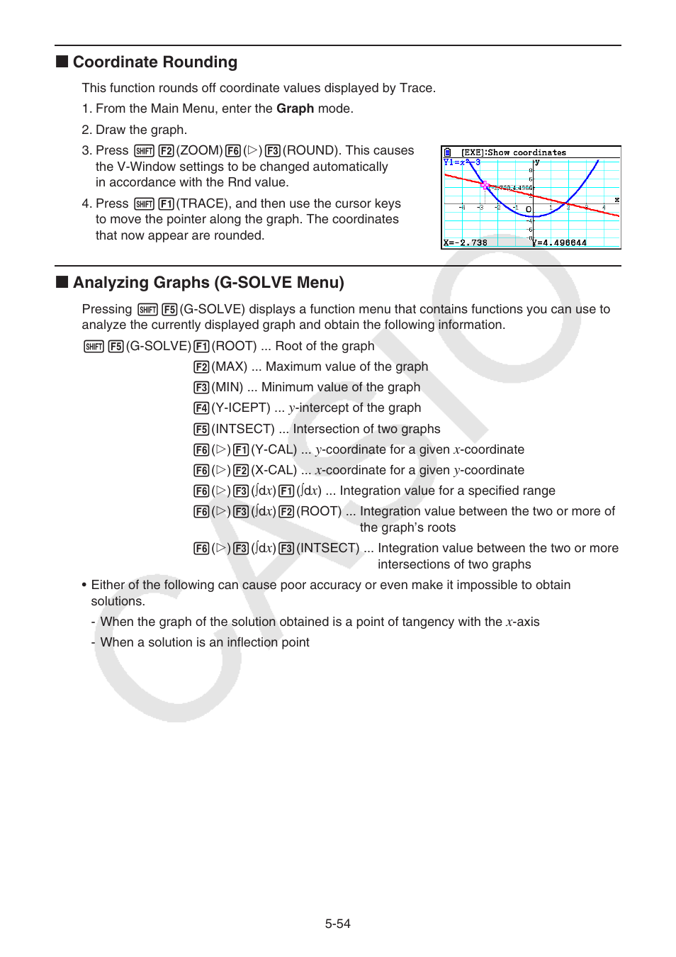 K coordinate rounding, K analyzing graphs (g-solve menu) | Casio FX-CG10 User Manual | Page 186 / 601