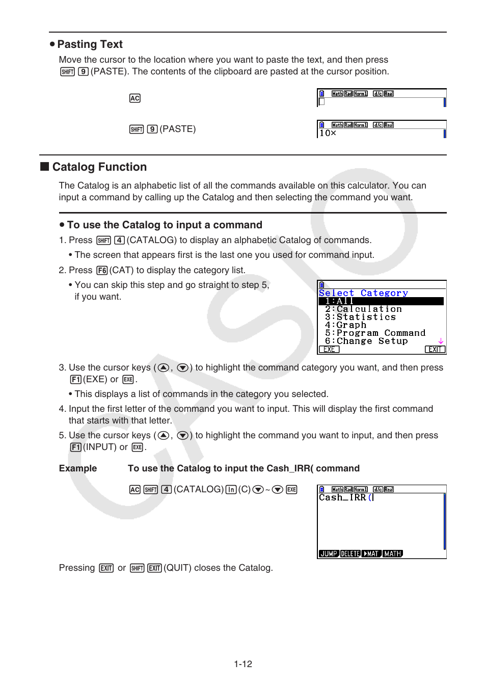 K catalog function, U pasting text | Casio FX-CG10 User Manual | Page 19 / 601
