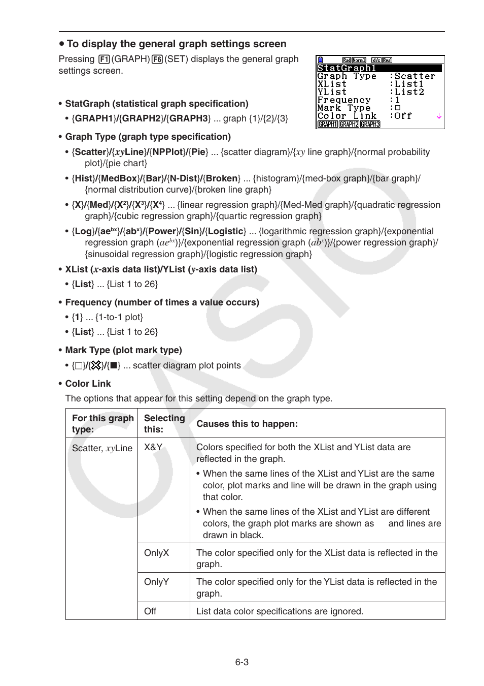 U to display the general graph settings screen | Casio FX-CG10 User Manual | Page 196 / 601