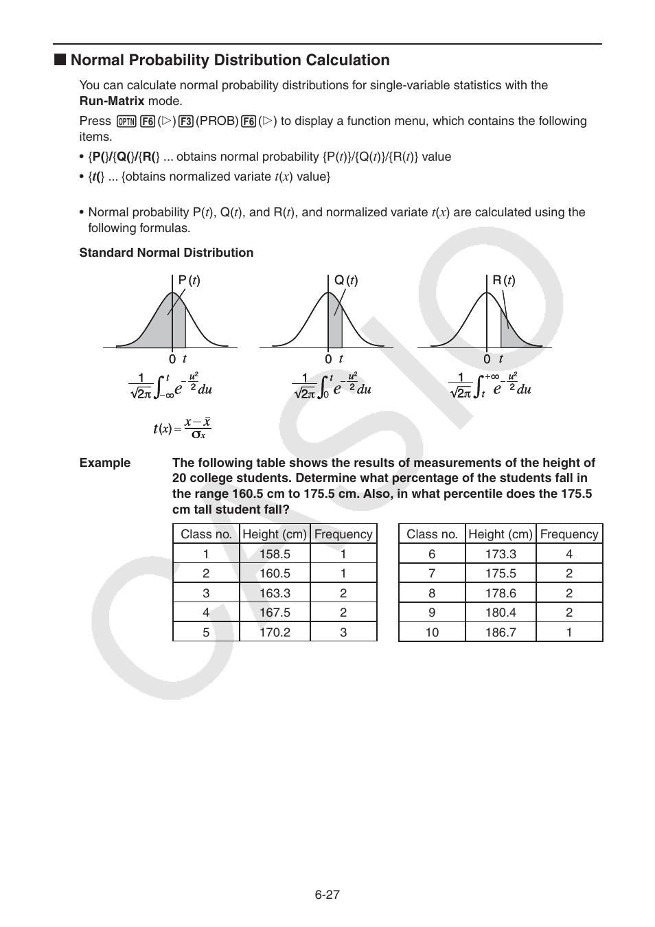 K normal probability distribution calculation | Casio FX-CG10 User Manual | Page 220 / 601