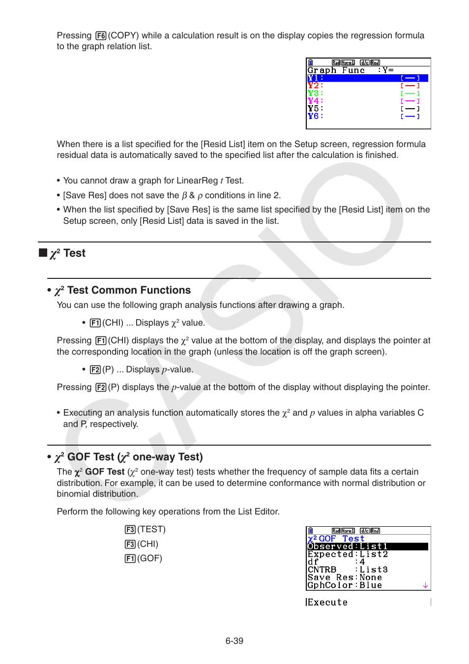 Test, Test common functions, Gof test | One-way test) | Casio FX-CG10 User Manual | Page 232 / 601