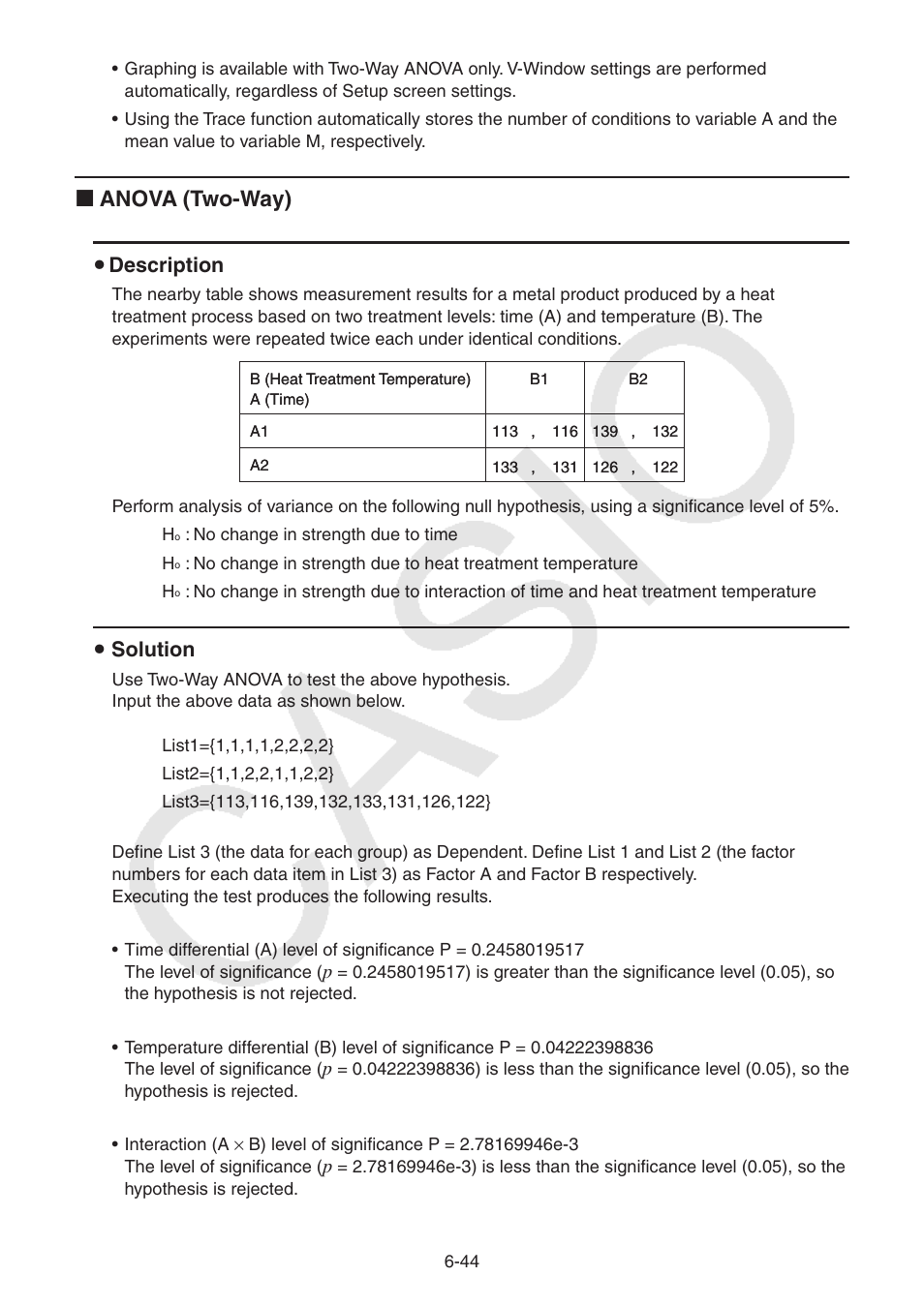 K anova (two-way), U description, U solution | Casio FX-CG10 User Manual | Page 237 / 601