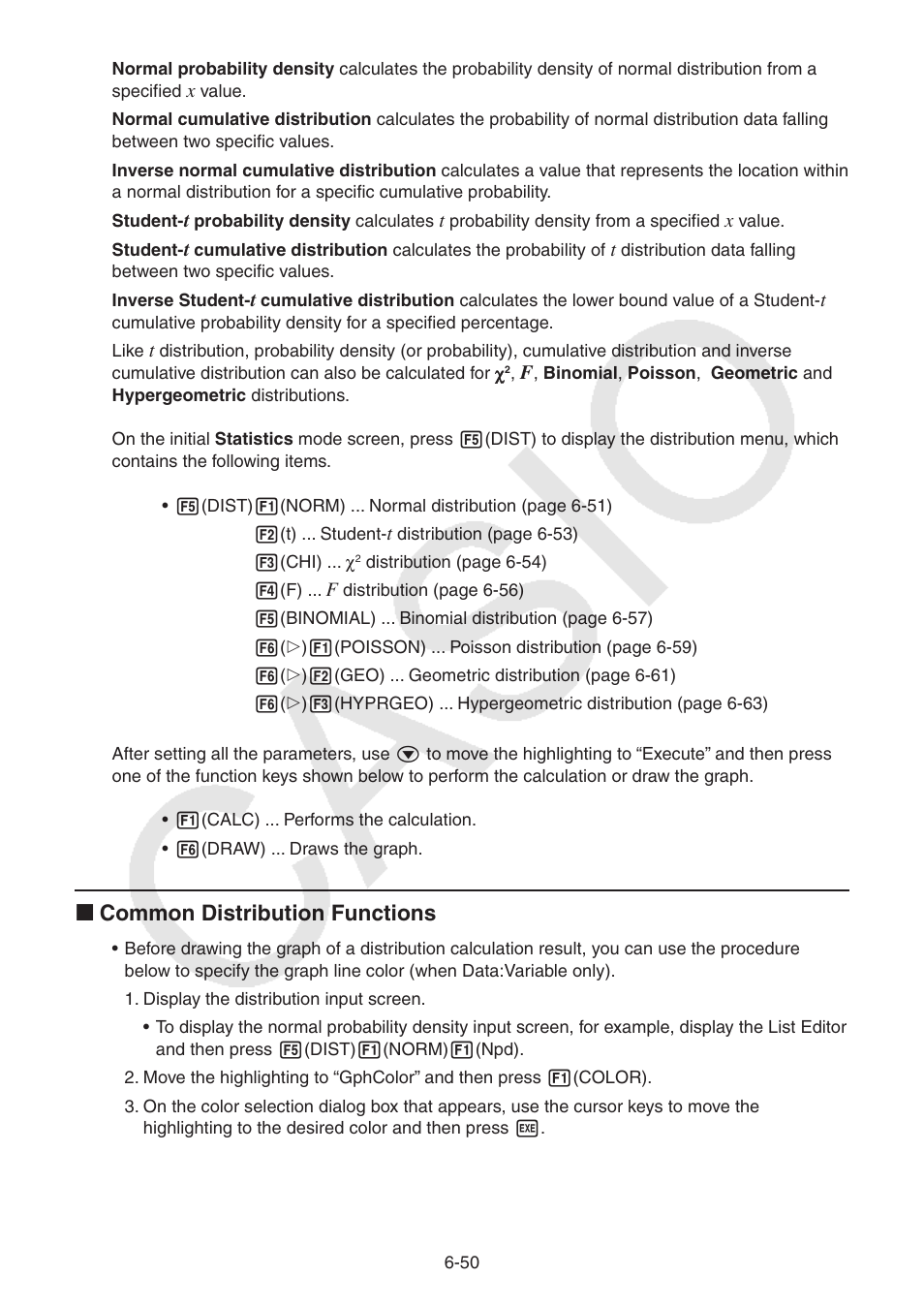 K common distribution functions | Casio FX-CG10 User Manual | Page 243 / 601