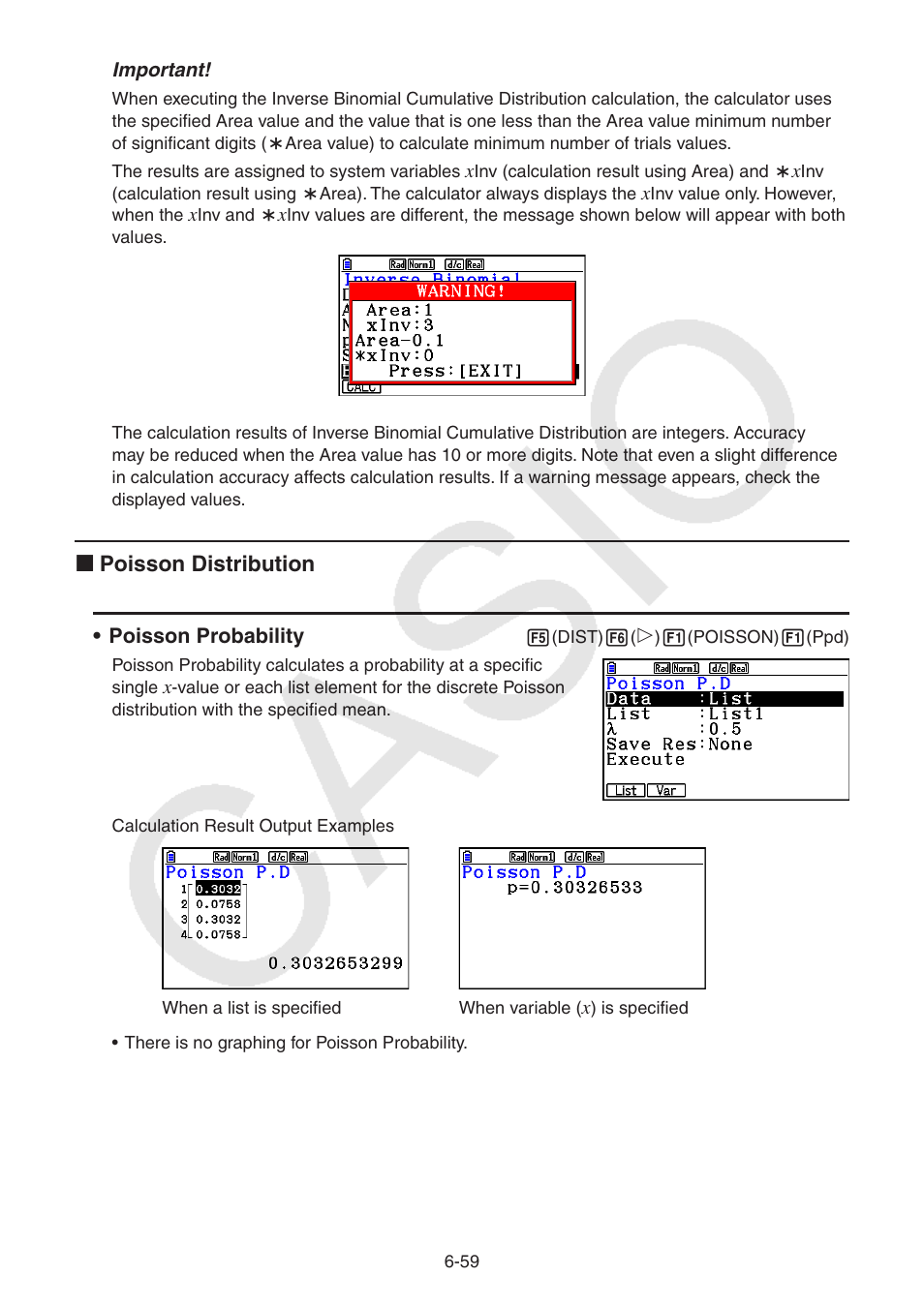 K poisson distribution | Casio FX-CG10 User Manual | Page 252 / 601