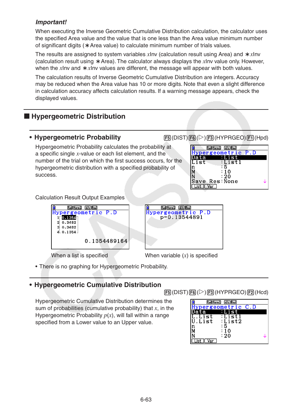 K hypergeometric distribution | Casio FX-CG10 User Manual | Page 256 / 601