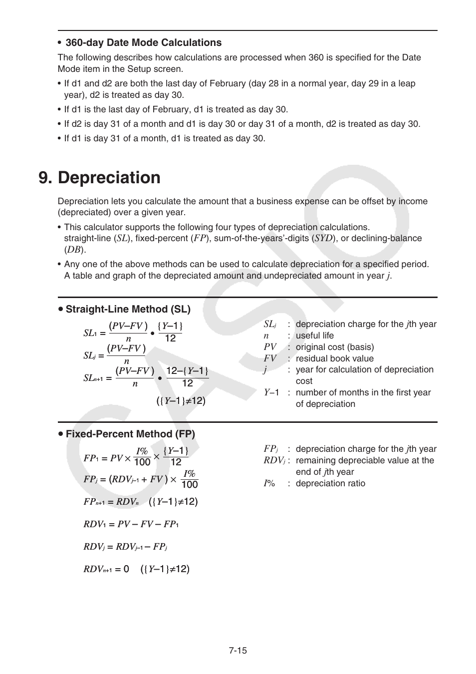 Depreciation | Casio FX-CG10 User Manual | Page 279 / 601