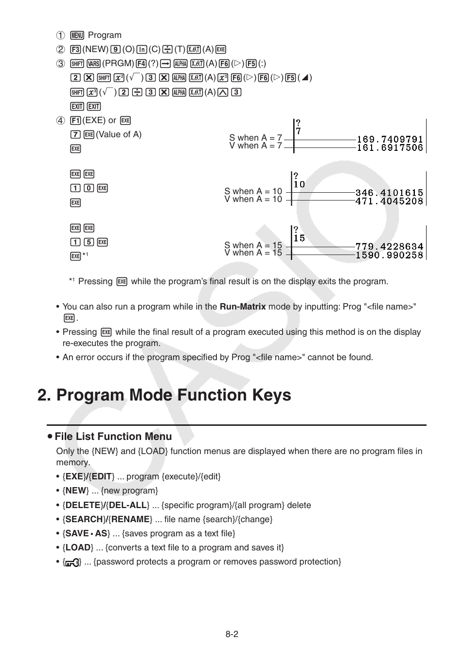 Program mode function keys, Program mode function keys -2 | Casio FX-CG10 User Manual | Page 286 / 601