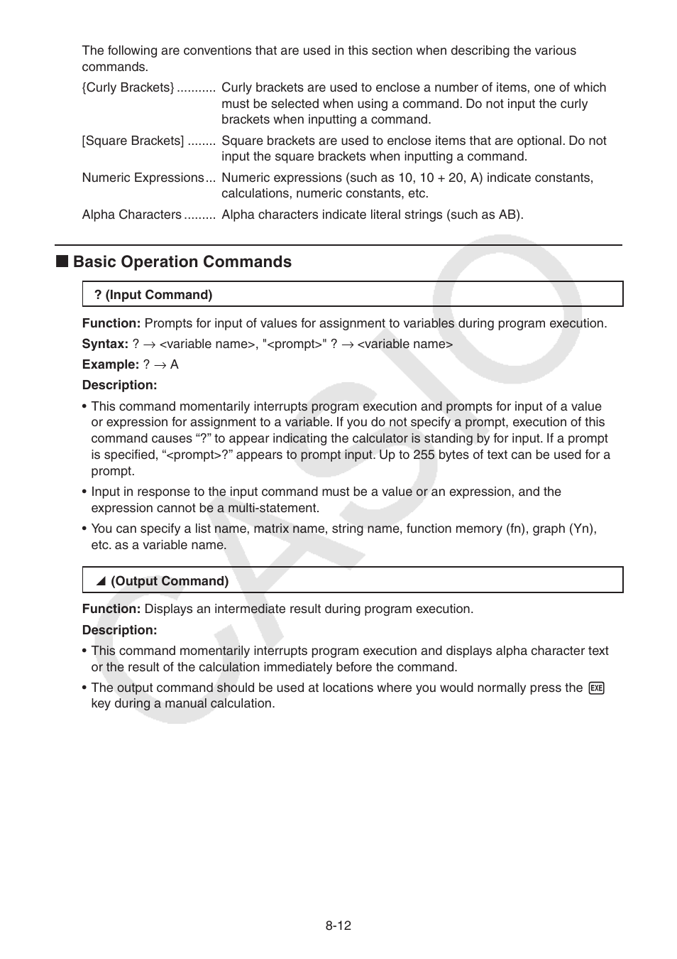 K basic operation commands | Casio FX-CG10 User Manual | Page 296 / 601