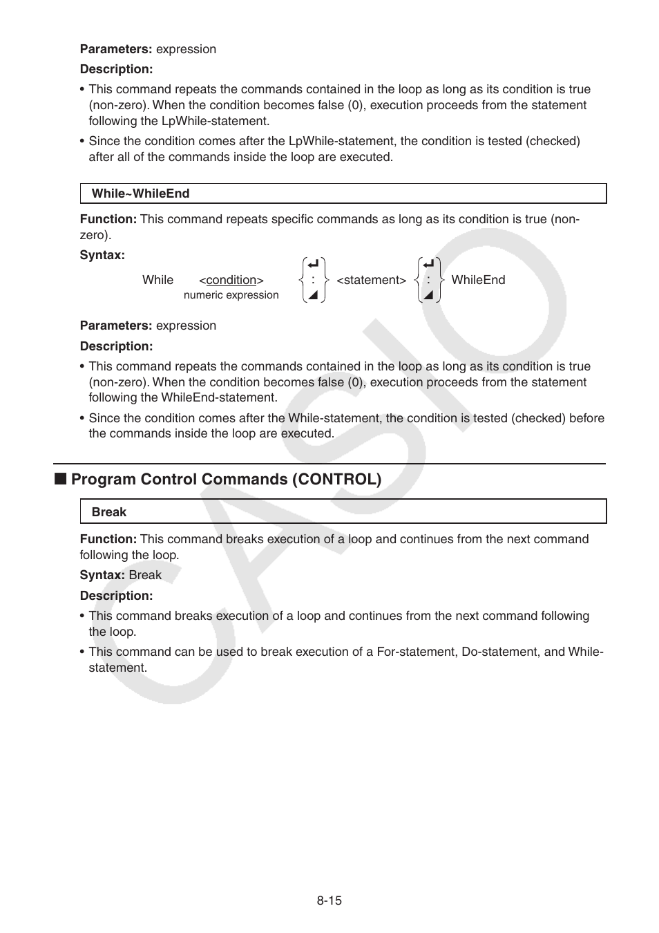 K program control commands (control) | Casio FX-CG10 User Manual | Page 299 / 601