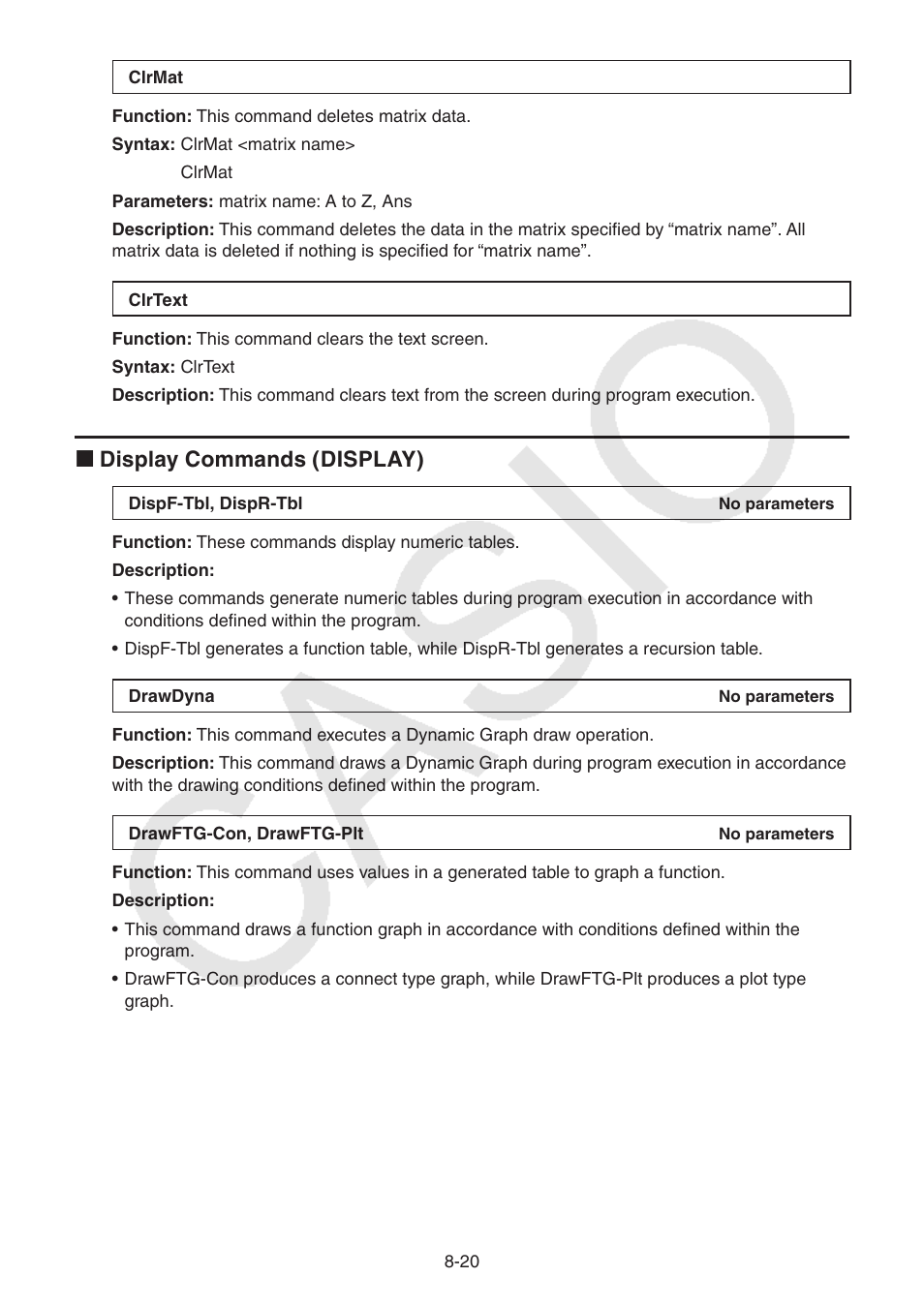 K display commands (display) | Casio FX-CG10 User Manual | Page 304 / 601