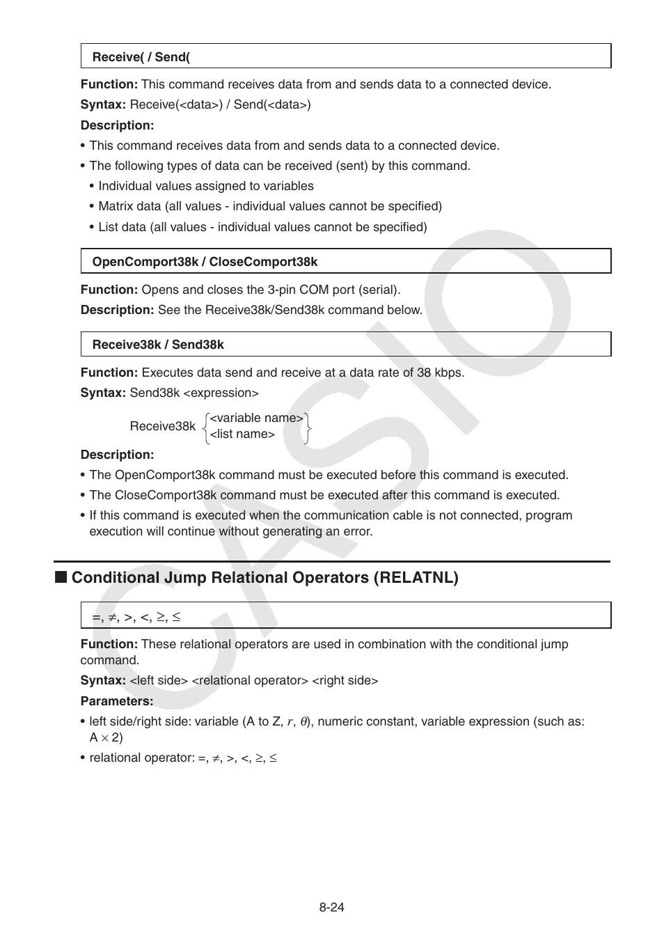 K conditional jump relational operators (relatnl) | Casio FX-CG10 User Manual | Page 308 / 601