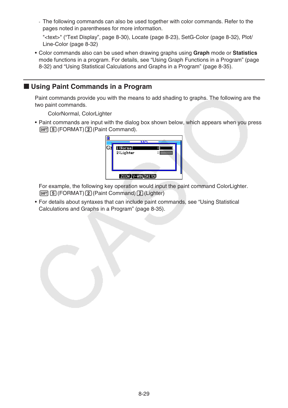 K using paint commands in a program | Casio FX-CG10 User Manual | Page 313 / 601