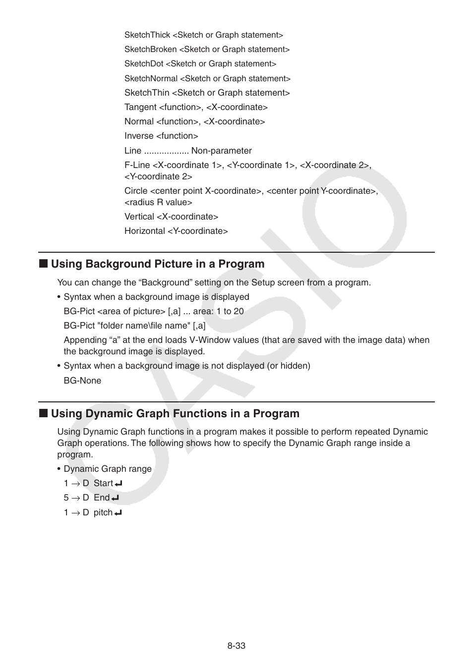 K using background picture in a program, K using dynamic graph functions in a program | Casio FX-CG10 User Manual | Page 317 / 601