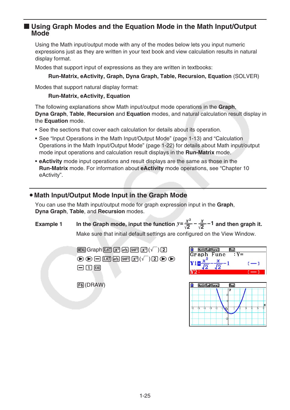 U math input/output mode input in the graph mode | Casio FX-CG10 User Manual | Page 32 / 601