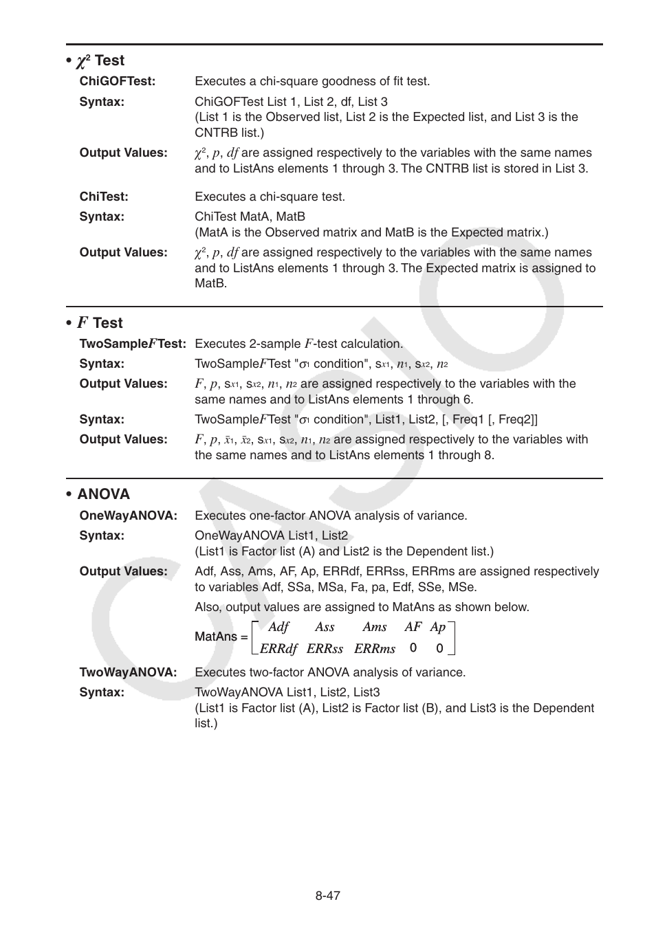 Test, Anova | Casio FX-CG10 User Manual | Page 331 / 601