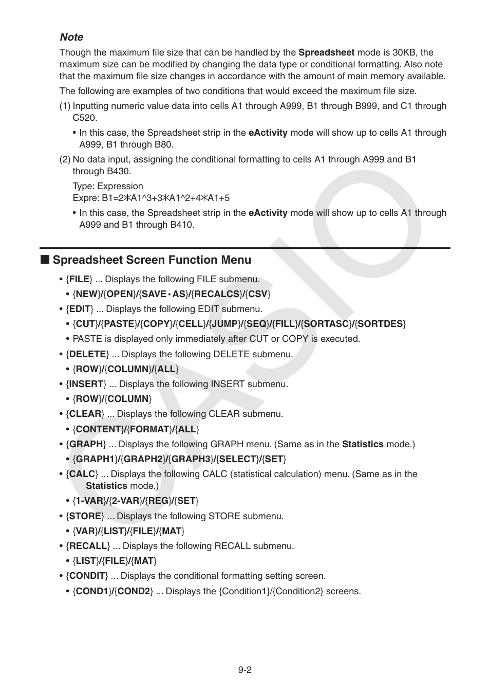 K spreadsheet screen function menu | Casio FX-CG10 User Manual | Page 353 / 601