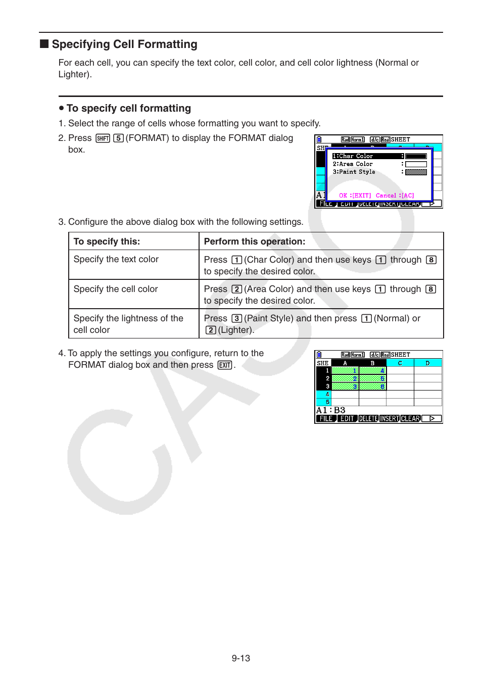 K specifying cell formatting | Casio FX-CG10 User Manual | Page 364 / 601