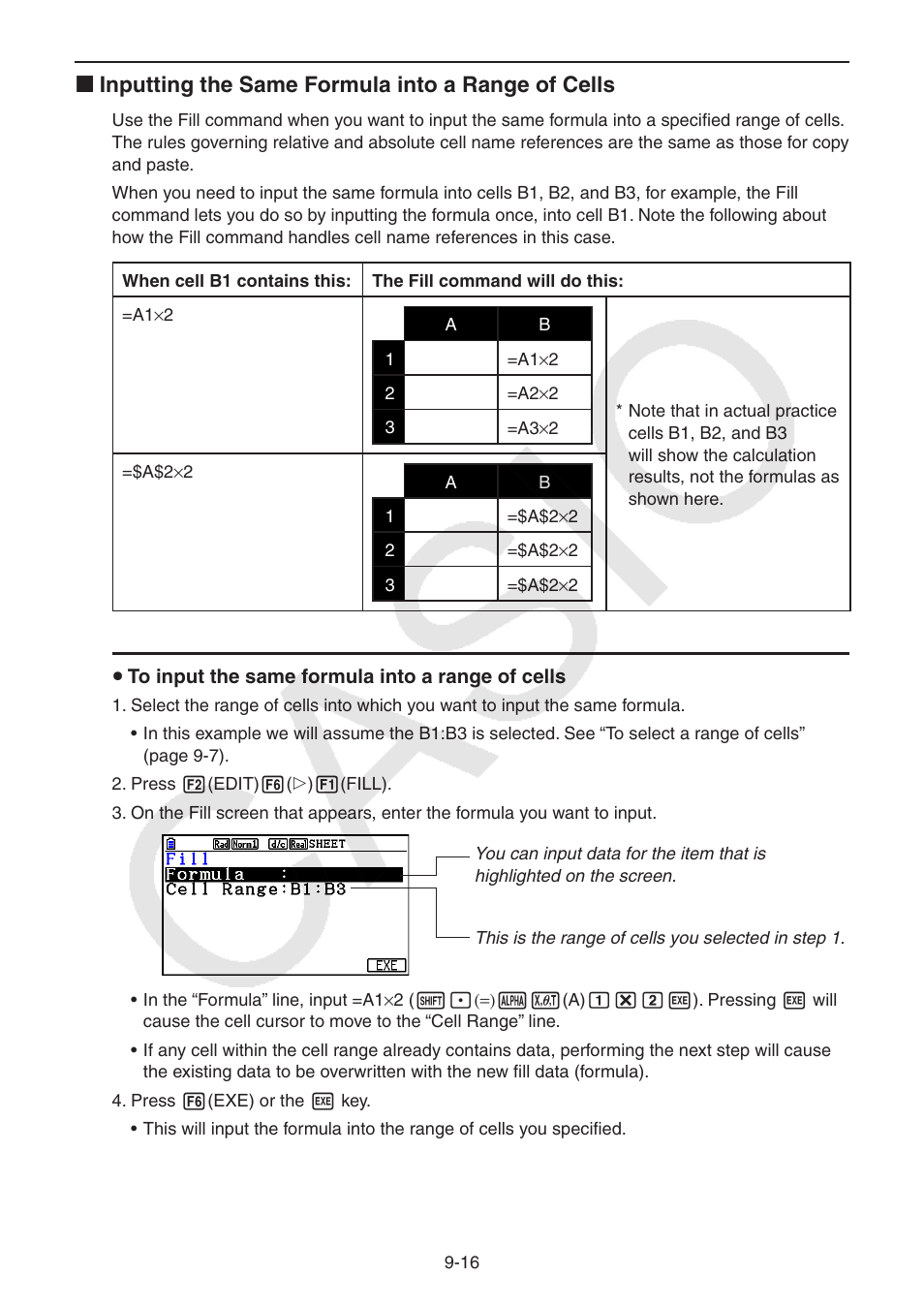 K inputting the same formula into a range of cells | Casio FX-CG10 User Manual | Page 367 / 601