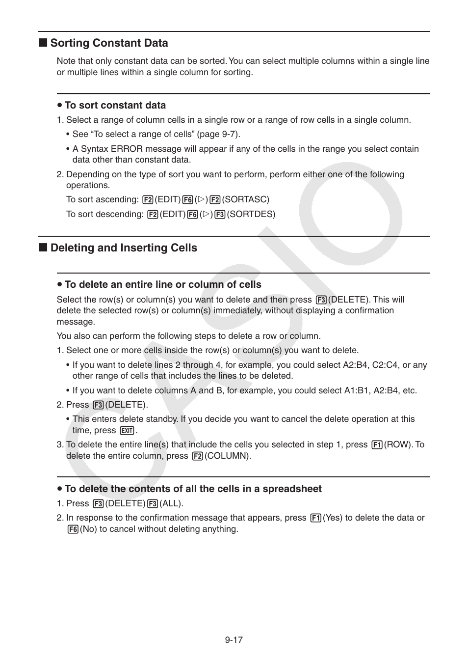 K sorting constant data, K deleting and inserting cells | Casio FX-CG10 User Manual | Page 368 / 601