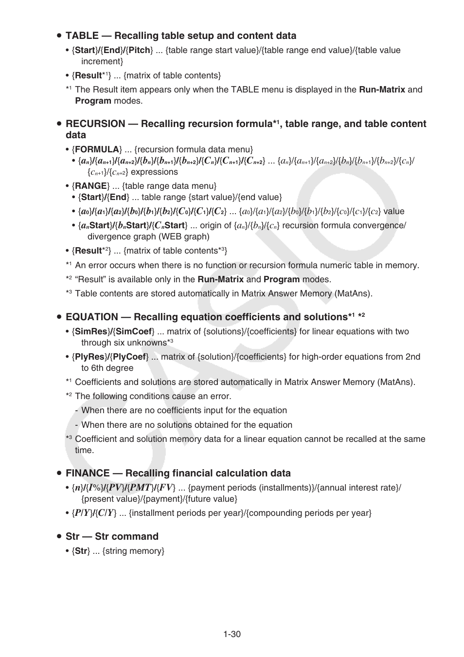 U table — recalling table setup and content data, U recursion — recalling recursion formula, Table range, and table content data | U finance — recalling financial calculation data, U str — str command | Casio FX-CG10 User Manual | Page 37 / 601