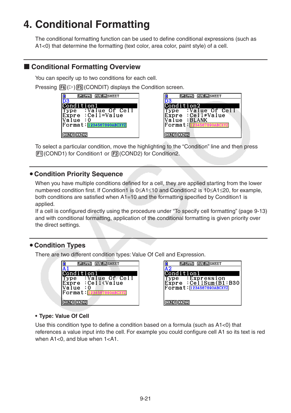 Conditional formatting, Conditional, Formatting | Casio FX-CG10 User Manual | Page 372 / 601