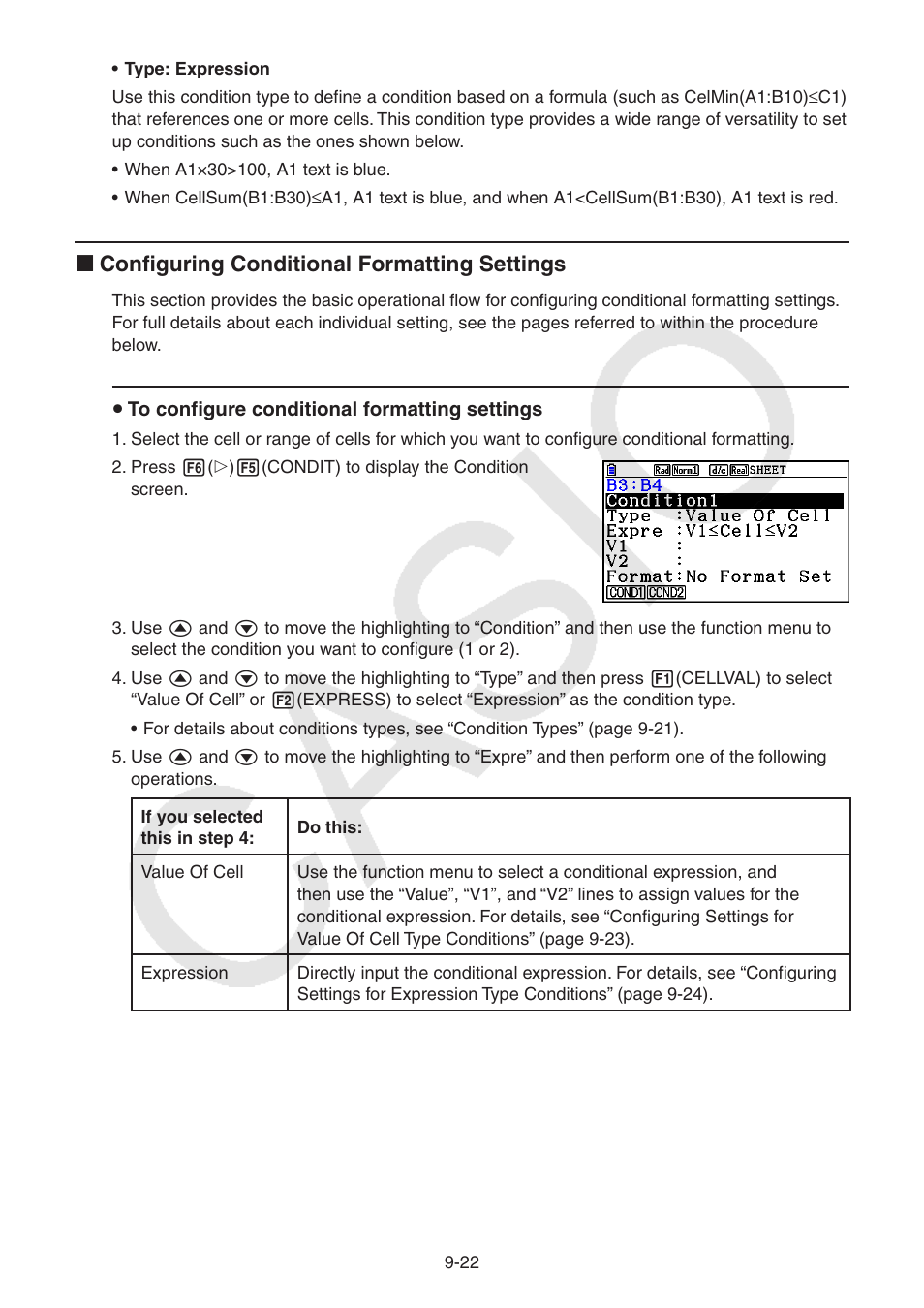 K configuring conditional formatting settings | Casio FX-CG10 User Manual | Page 373 / 601