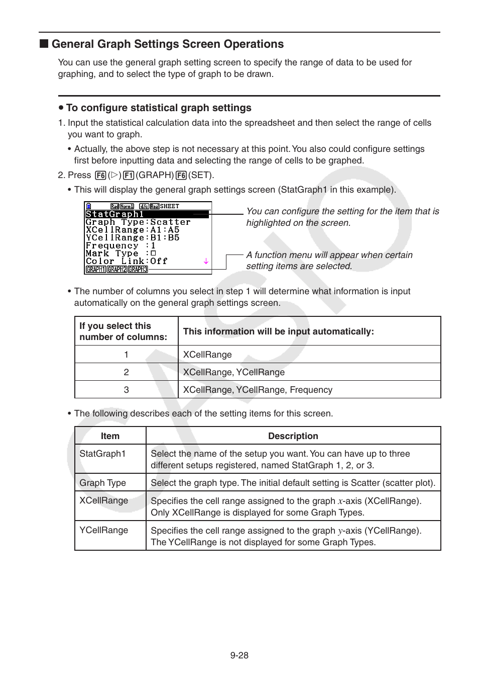 K general graph settings screen operations | Casio FX-CG10 User Manual | Page 379 / 601