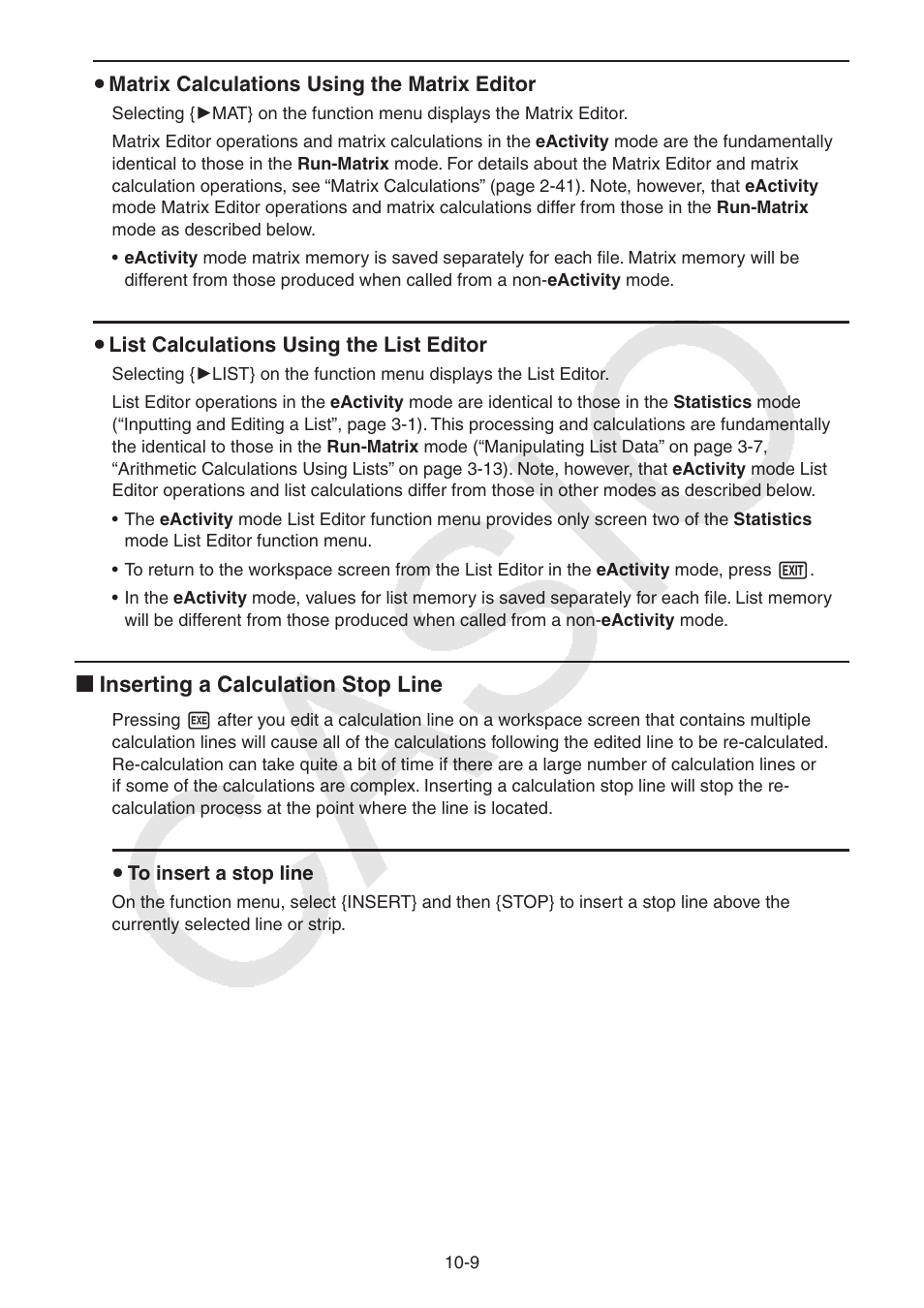 K inserting a calculation stop line | Casio FX-CG10 User Manual | Page 396 / 601