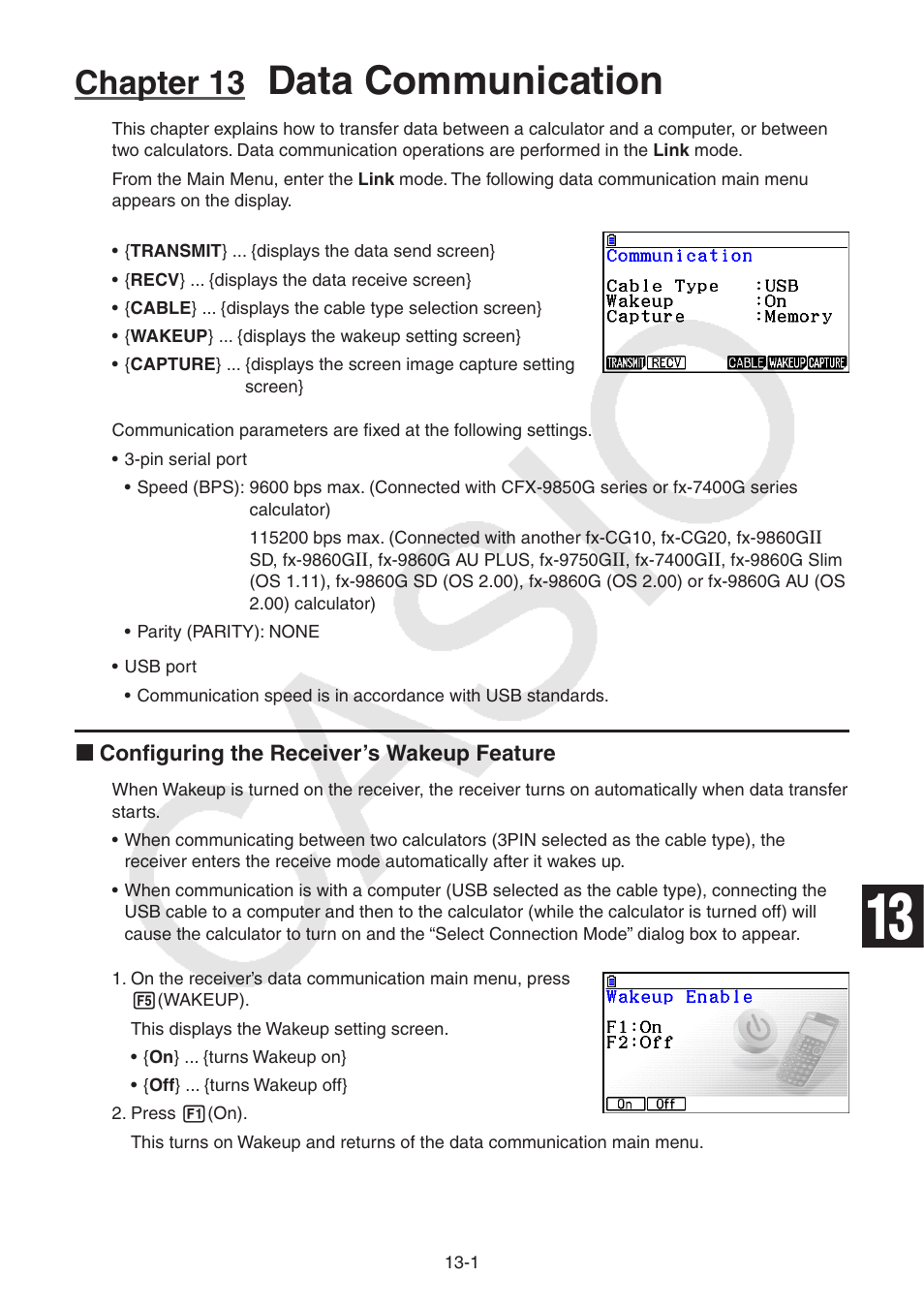 Chapter 13 data communication, Data communication, Chapter 13 | Casio FX-CG10 User Manual | Page 432 / 601