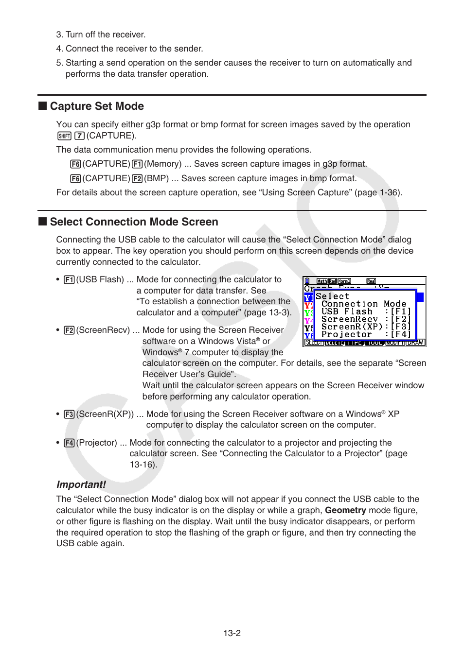K capture set mode, K select connection mode screen | Casio FX-CG10 User Manual | Page 433 / 601