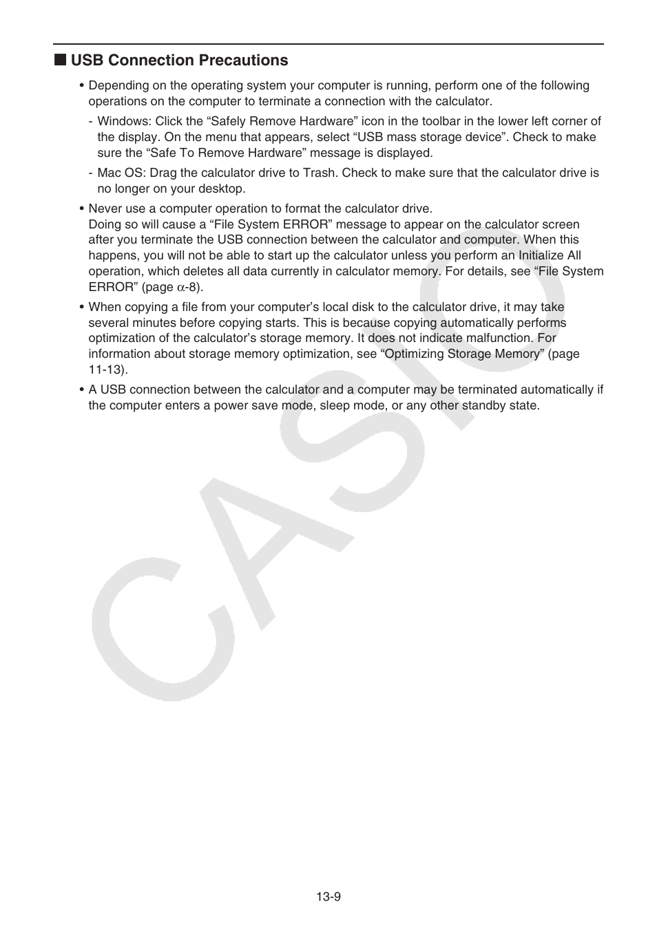 K usb connection precautions | Casio FX-CG10 User Manual | Page 440 / 601
